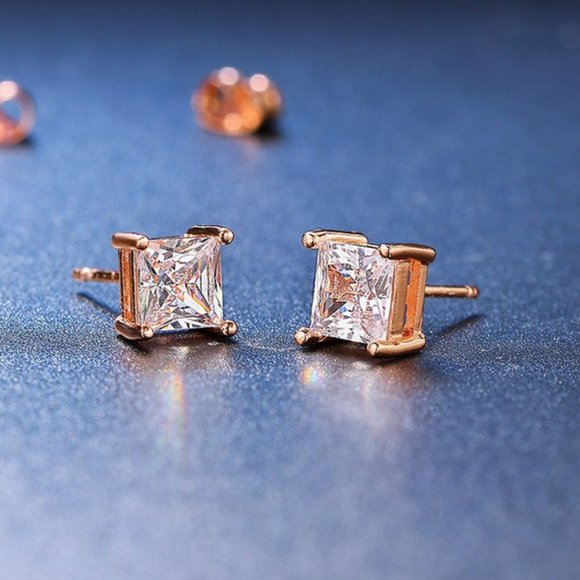18K Pink Rose Gold 2ct Diamond Earrings Womens Studs Square 18 K 2 ct Jewelry